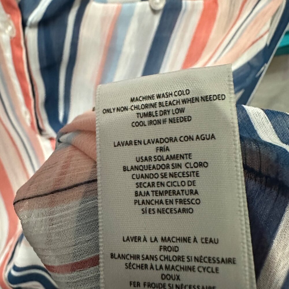 Kut From the Kluth size L blue stripe sheer button front v neck long sleeve top - Picture 6 of 7